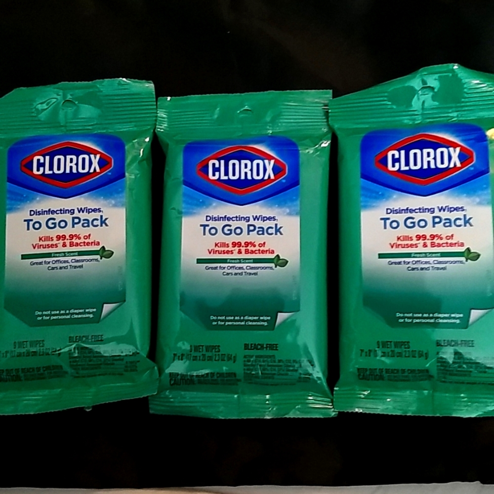 3 Travel To Go Packs Disinfecting Clorox Wipes Kills 99.9% Viruses' & Bacteria
